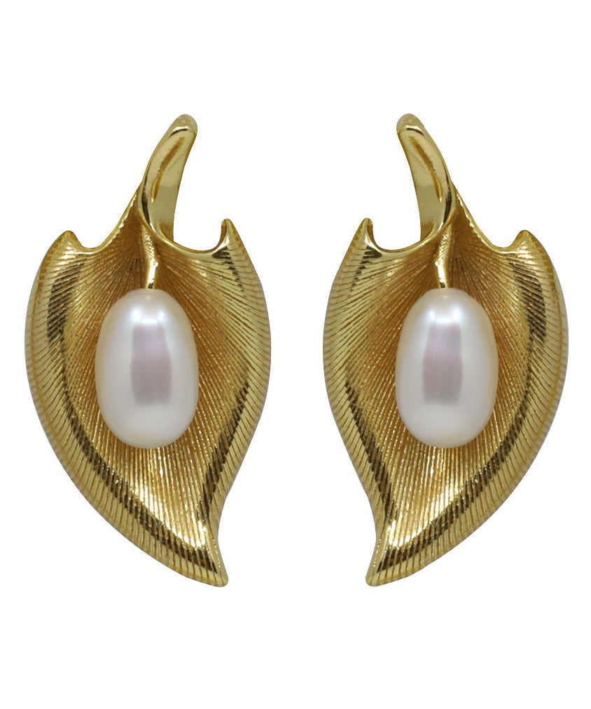 Retro Gold Copper Overgild Pearl Stud Earrings