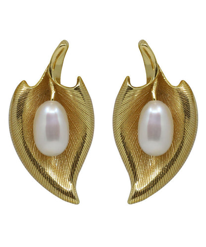 Retro Gold Copper Overgild Pearl Stud Earrings