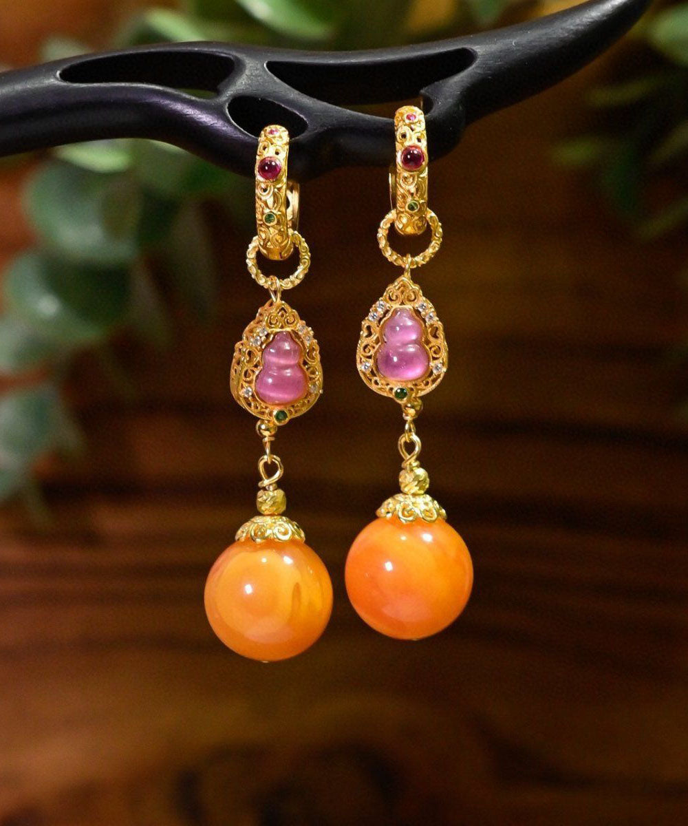 Pendientes colgantes de calabaza de cera de abejas con baño de plata de ley dorada retro