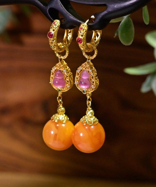 Pendientes colgantes de calabaza de cera de abejas con baño de plata de ley dorada retro