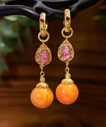 Pendientes colgantes de calabaza de cera de abejas con baño de plata de ley dorada retro