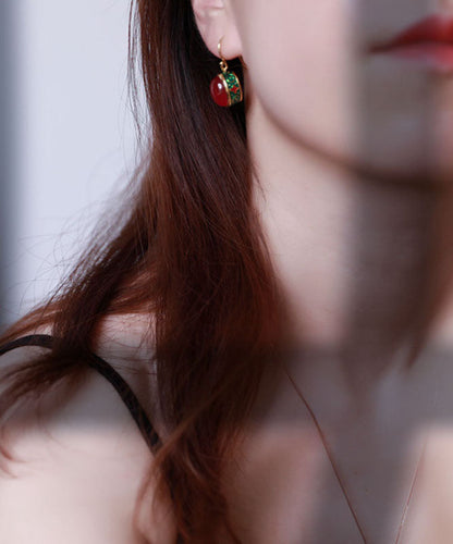 Pendientes colgantes de ágata esmaltada y dorada de plata de ley retro