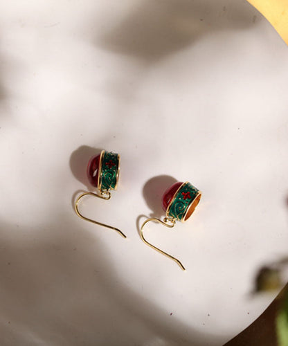 Pendientes colgantes de ágata esmaltada y dorada de plata de ley retro