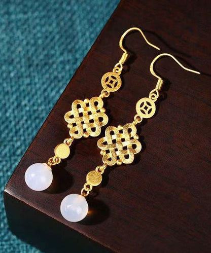 Retro Gold Sterling Silber Overgilt Jade Emaille Tropfen Ohrringe