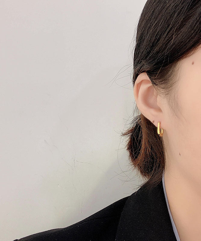 Pendientes de aro con círculo en forma de U de plata de ley y oro retro