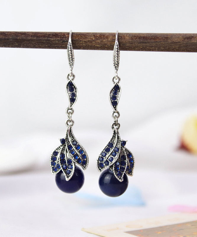 Pendientes colgantes con borlas de piedra de ojo de gato y circonita de aleación de cobre verde retro