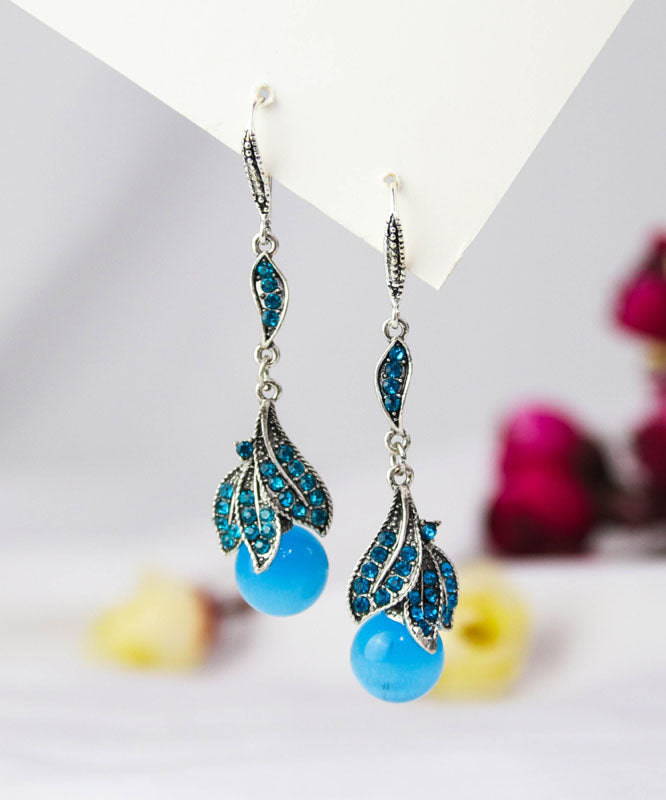 Pendientes colgantes con borlas de piedra de ojo de gato y circonita de aleación de cobre verde retro