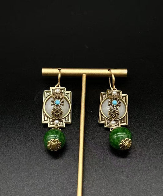 Retro Green Stergild Silver Turquoise Tassel Drop Earrings