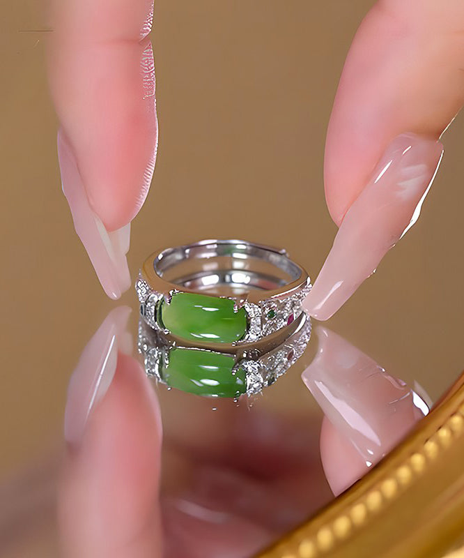 Anillos retro de jade verde en plata de ley