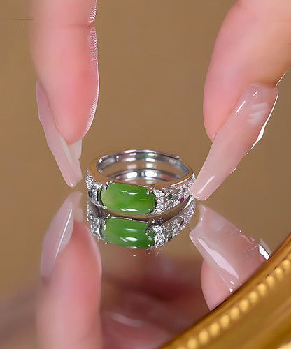 Anillos retro de jade verde en plata de ley