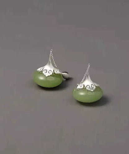 Pendientes colgantes de jade y ruyi en plata de ley verde retro