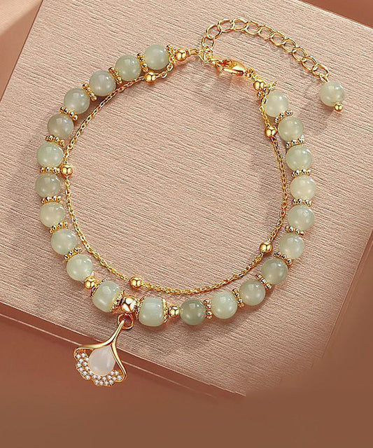 Retro Green Sterling Silver Overgild Zircon Jade Charm Bracelet