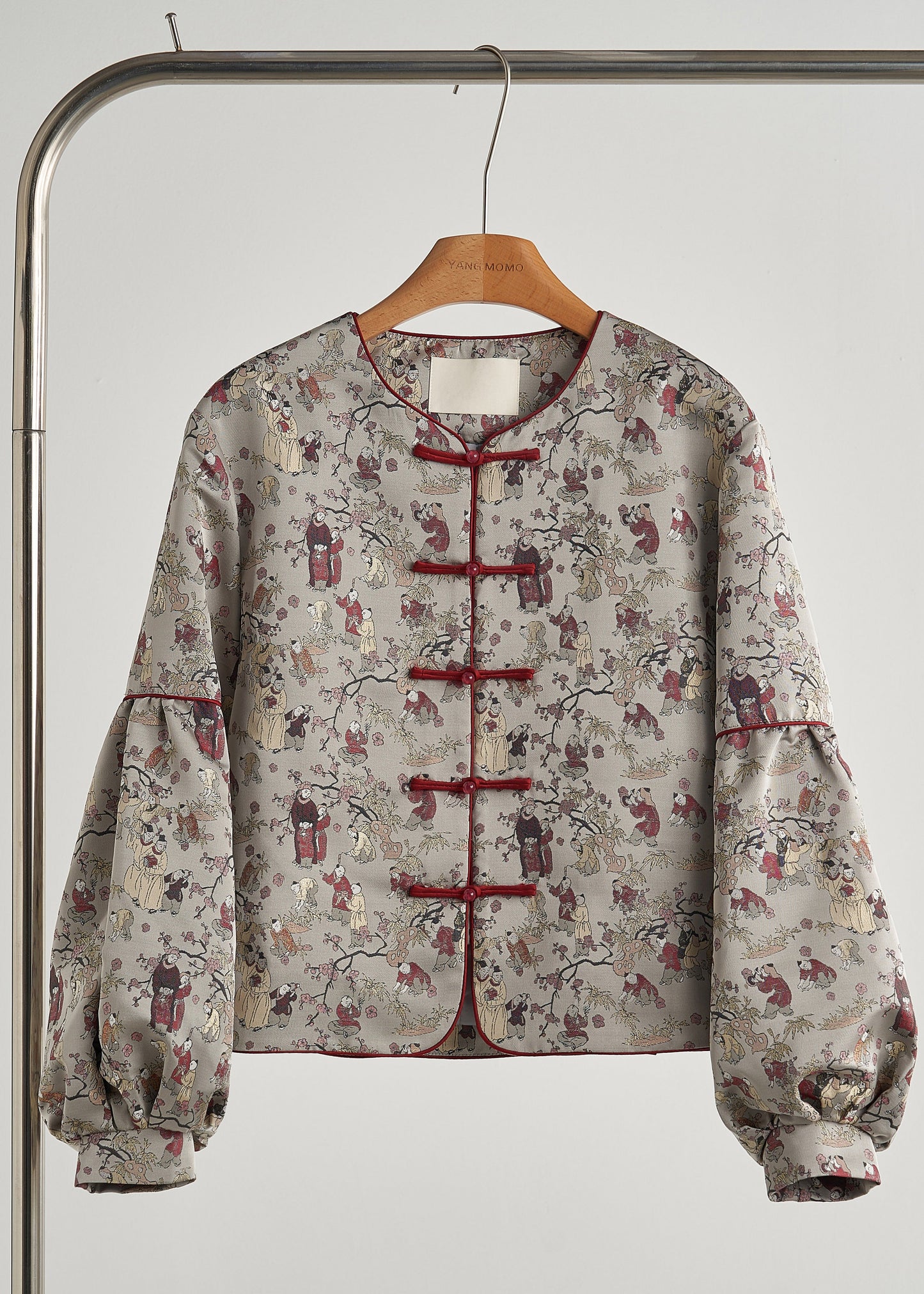 Chaqueta oriental de algodón con estampado oversize gris retro para primavera