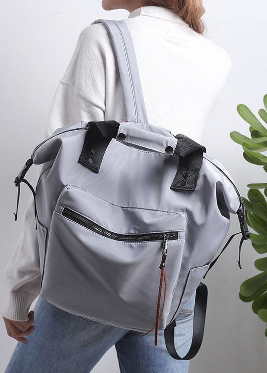 Retro Grey Solid Cotton Backpack Bag