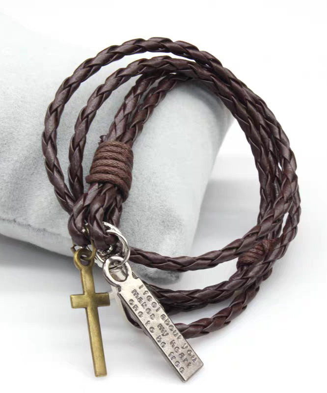 Retro Layering Braided Rope Stainless Steel Charm Bracelet