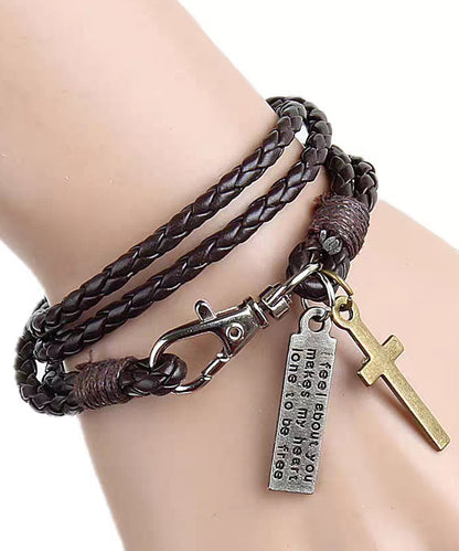 Retro Layering Braided Rope Stainless Steel Charm Bracelet