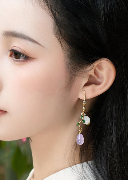 Retro Light Purple Asymmetrical Design Fine Jade Drop Earrings