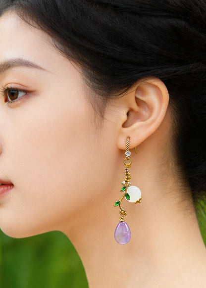 Retro Light Purple Asymmetrical Design Fine Jade Drop Earrings