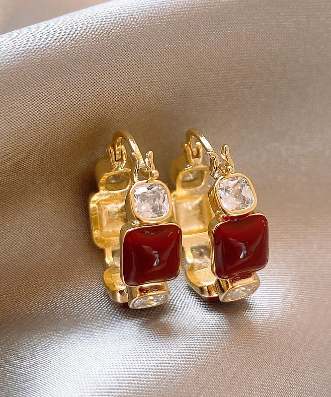 Pendientes de aro con gemas de cobre morera y circonitas retro