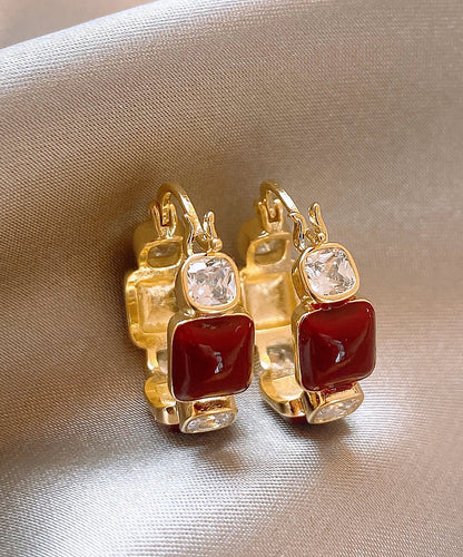 Pendientes de aro con gemas de cobre morera y circonitas retro