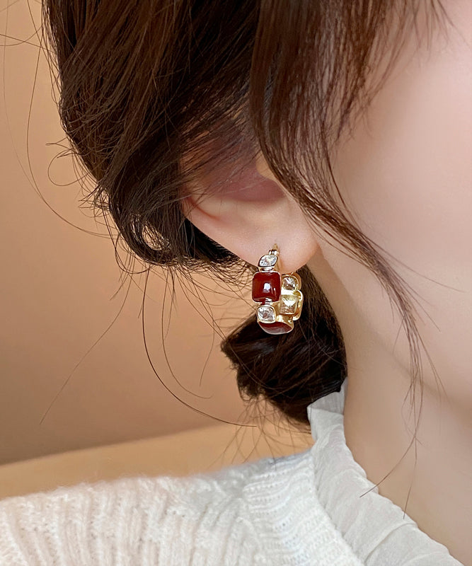 Pendientes de aro con gemas de cobre morera y circonitas retro