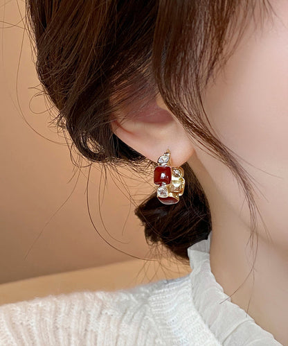 Pendientes de aro con gemas de cobre morera y circonitas retro