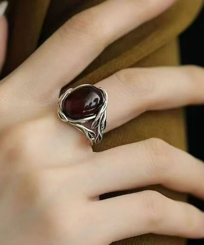 Retro Mulberry Sterling Silber Jade Zweig Verschlungene offene Ringe