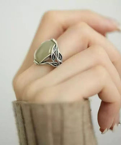 Retro Mulberry Sterling Silber Jade Zweig Verschlungene offene Ringe