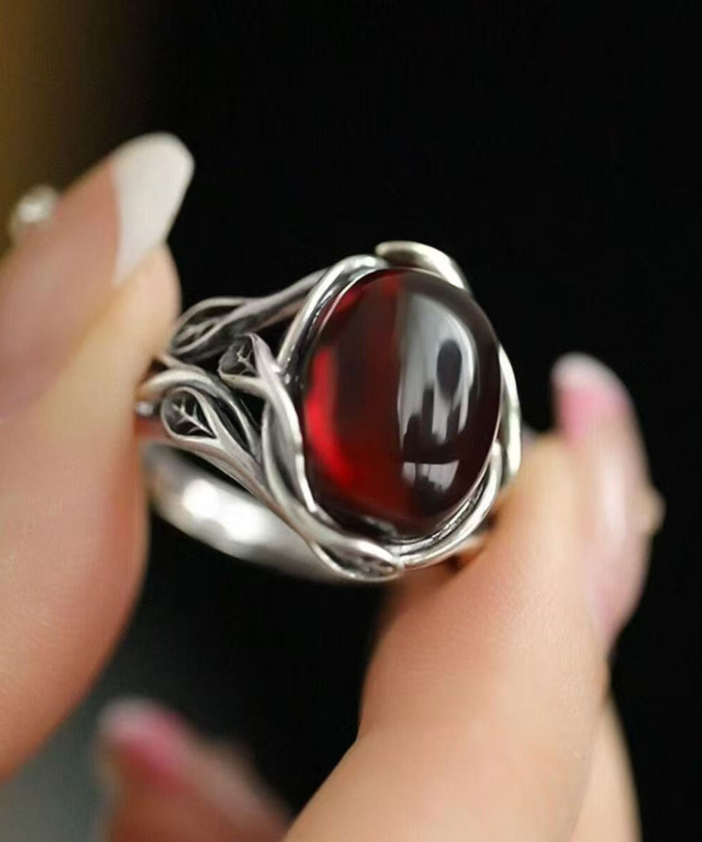 Retro Mulberry Sterling Silber Jade Zweig Verschlungene offene Ringe