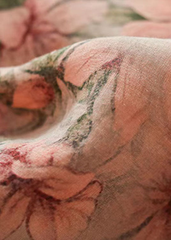 Blusa de lino con estampado retro de volantes en color naranja, botones y patchwork, mangas tipo pulsera