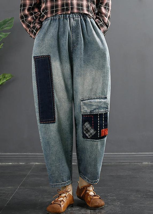 Retro Patch Embroidered Jeans Women's Spring Loose Harem Pants - SooLinen