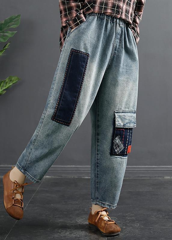 Retro Patch Embroidered Jeans Women's Spring Loose Harem Pants - SooLinen