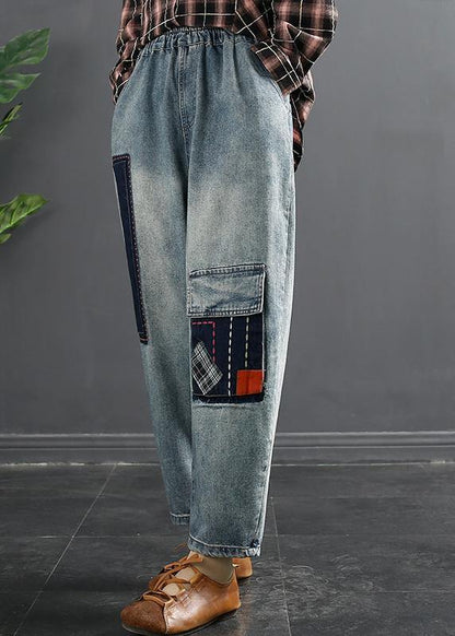 Retro Patch Embroidered Jeans Women's Spring Loose Harem Pants - SooLinen