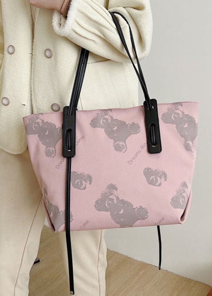 Retro Pink Cartoon Bear Print nylon Tote Handbag