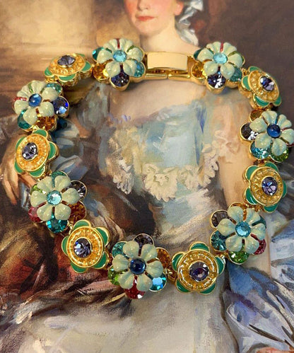 Retro Rainbow Copper Alloy Zircon Enamel Floral Chain Bracelet