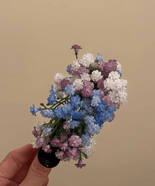 Retro Regenbogen-Haarnadel aus Kunstharz mit Schleierkraut-Blumenmotiv