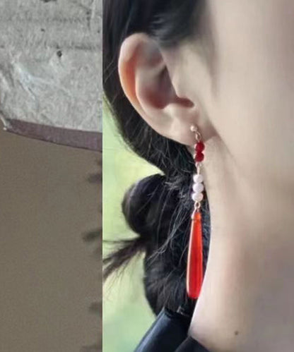 Pendientes colgantes de ágata perlada acrílica de aleación roja retro