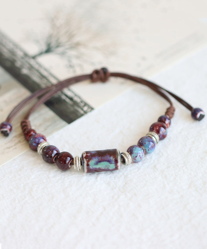 Retro Rot Legierung Keramik Perlen Verstellbares Armband