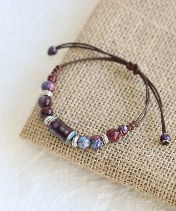 Retro Rot Legierung Keramik Perlen Verstellbares Armband