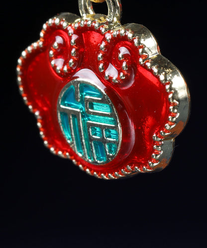 Pendientes colgantes de cloisonné de aleación roja retro