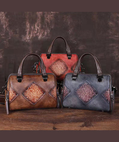 Retro Rote Prägung Paitings Kalbsleder Tote Handtasche