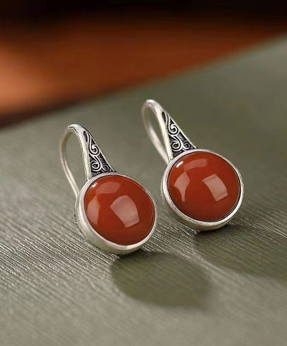 Pendientes colgantes retro de ágata roja de plata de ley con nubes auspiciosas.