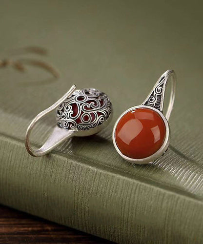 Pendientes colgantes retro de ágata roja de plata de ley con nubes auspiciosas.