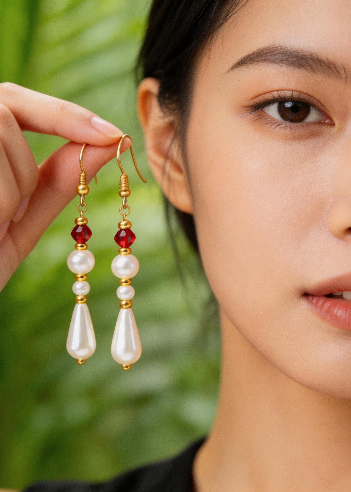Retro Red Tasseled Fine Pearl Ethnic Style Long Drop Earrings