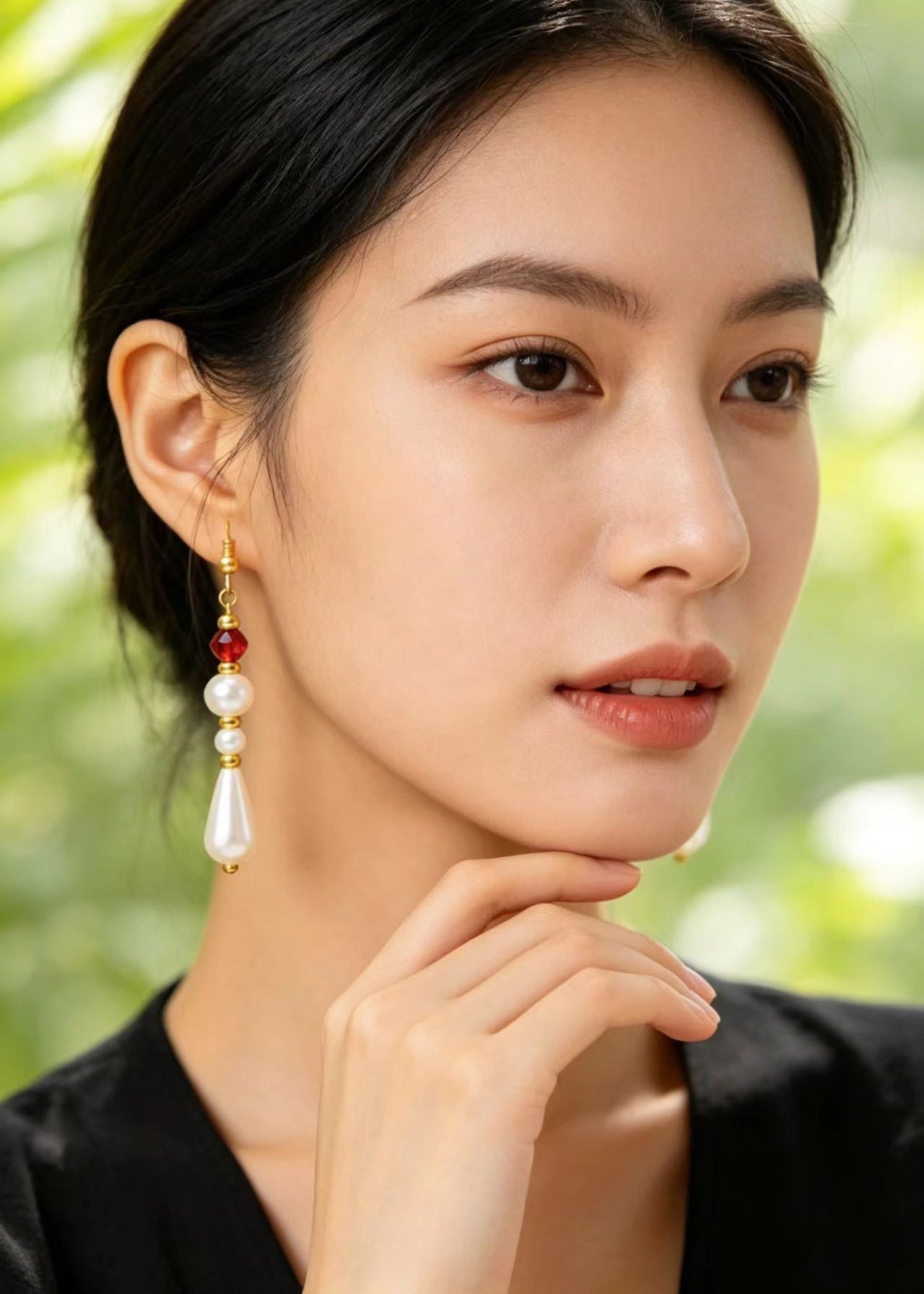 Retro Red Tasseled Fine Pearl Ethnic Style Long Drop Earrings