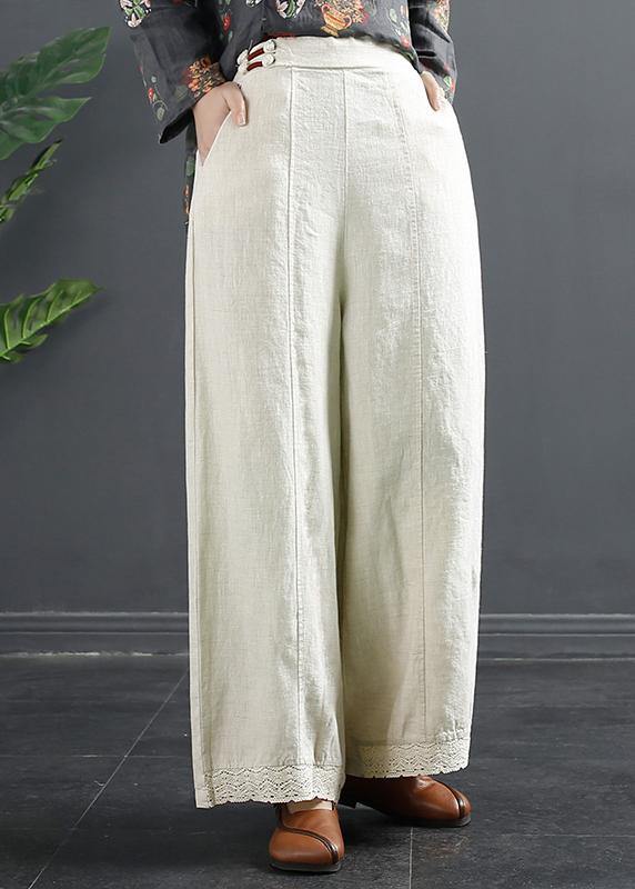 Retro Semi Elastic Waist Wide Leg Pants Women's New Spring Casual Hemp Color Pants - SooLinen