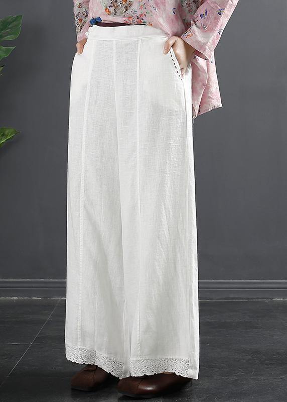 Retro Semi Elastic Waist Wide Leg Pants Women's New Spring Casual Hemp Color Pants - SooLinen