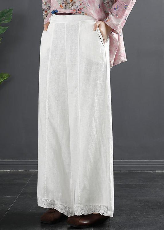 Retro Semi Elastic Waist Wide Leg Pants Women's New Spring Casual Hemp Color Pants - SooLinen