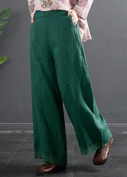 Retro Semi Elastic Waist Wide Leg Pants Women's New Spring Casual Hemp Color Pants - SooLinen