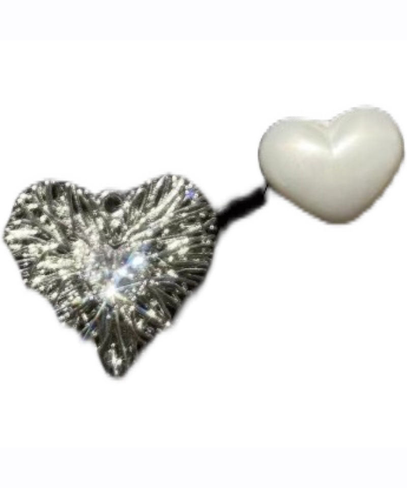 Pendientes de botón de seda con diseño de amor, de aleación de metal y circonitas, con retazos de perlas y seda retro